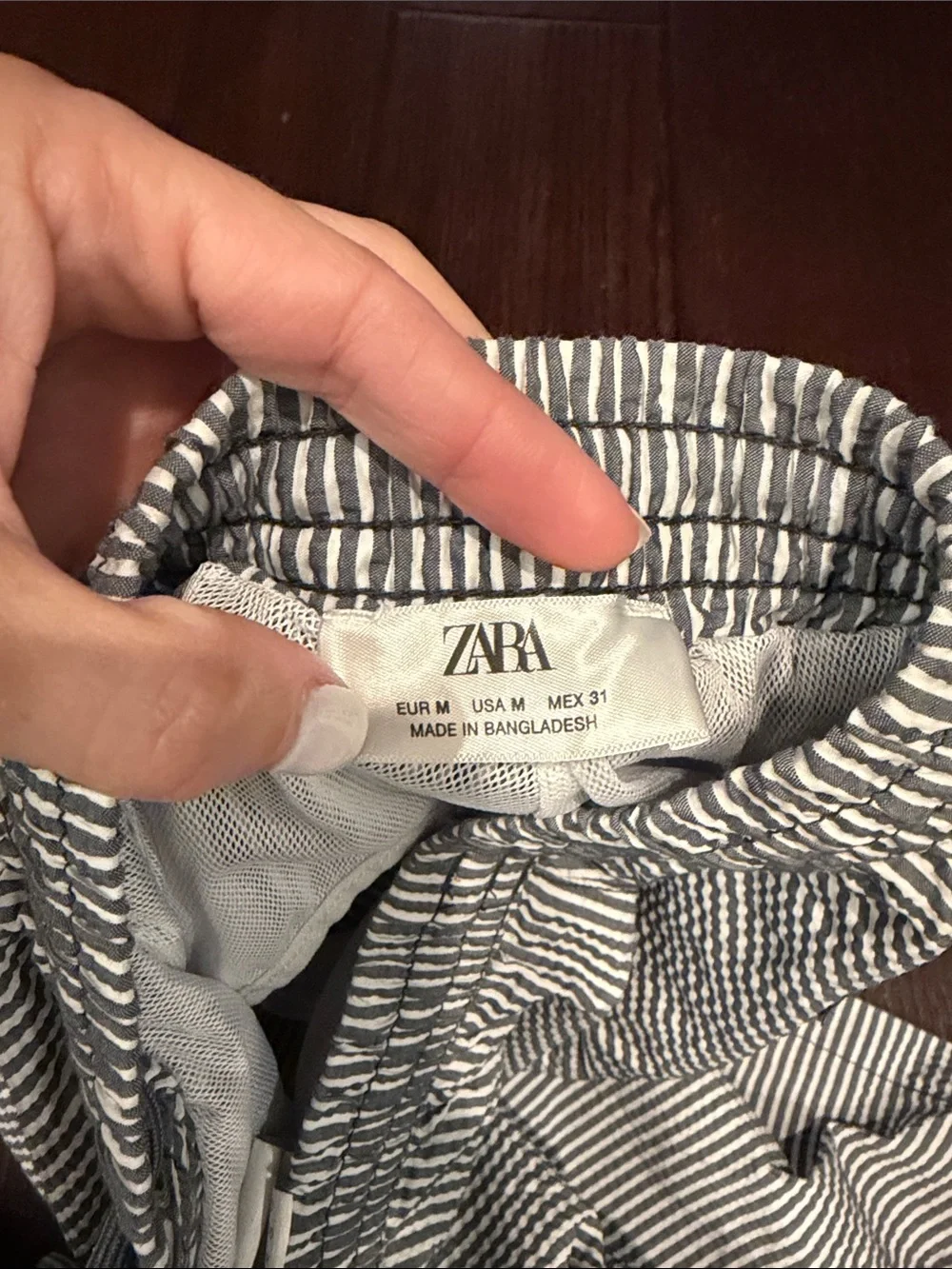 Zara Navy and White Striped Drawstring Shorts